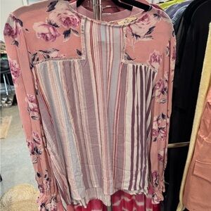 Entro Pink Floral and Striped Blouse
